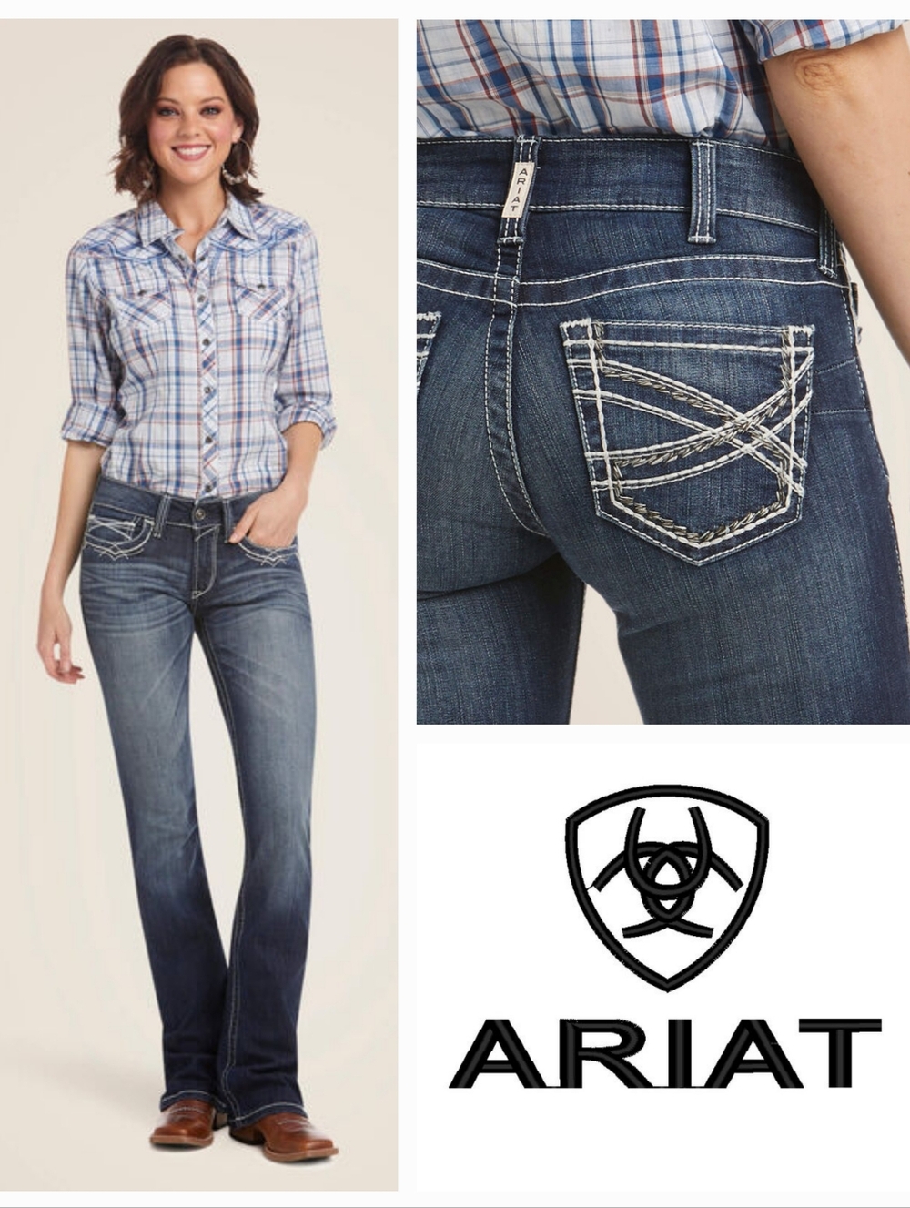 Ariat Women’s Mid-Rise Bootcut Embroidered Jeans in Dark Wash Size 26R
